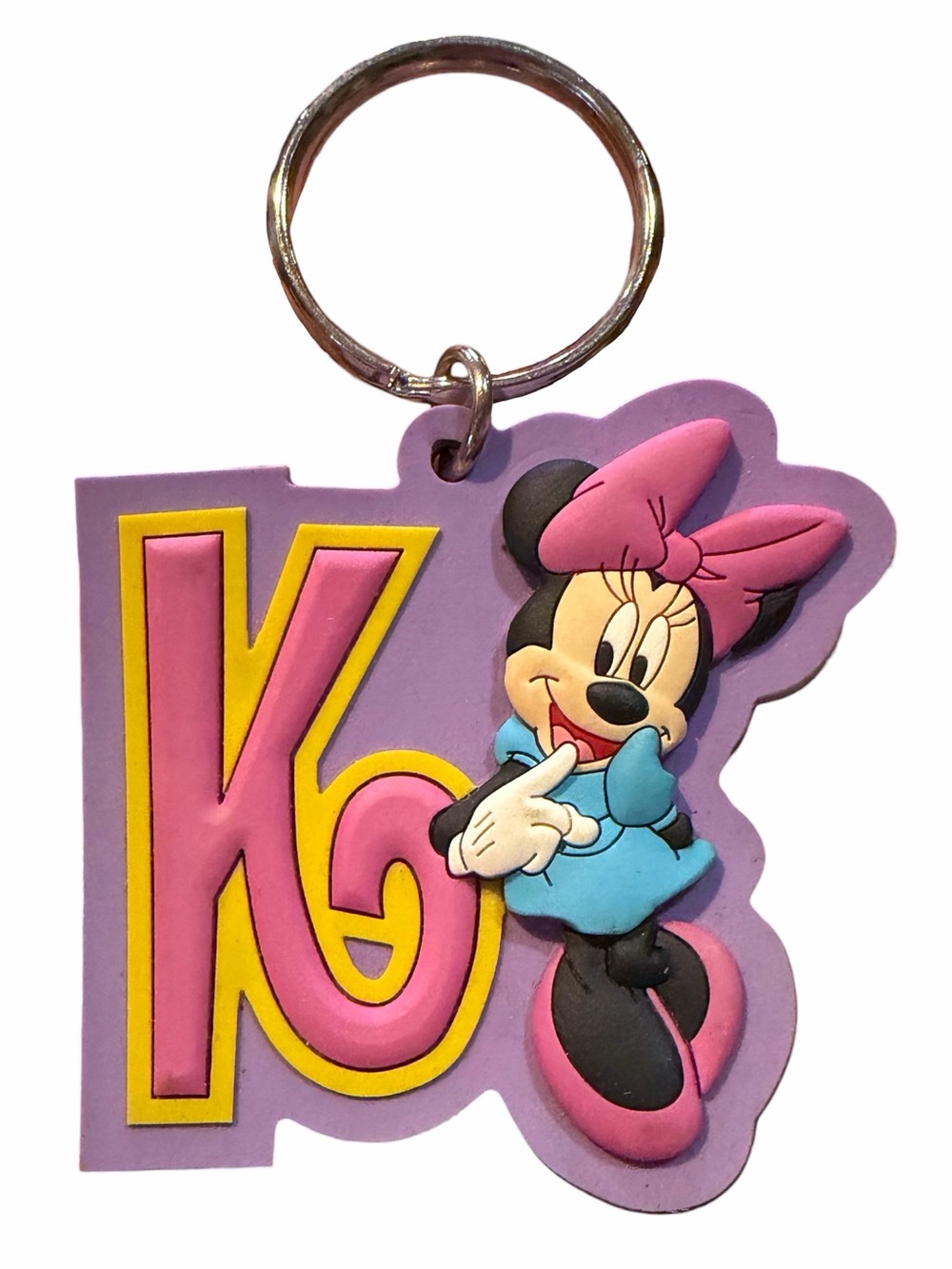 Disney Minnie Mouse Alphabet Monogram Letter Name K Keychain Rubber